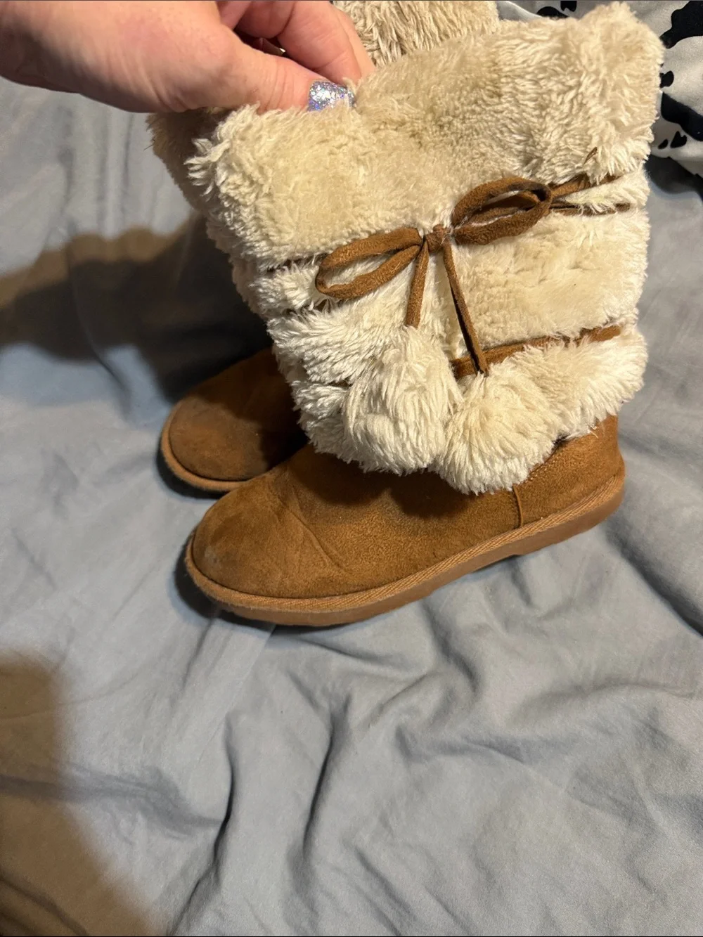 Kids Cozy Faux Fur Lined Winter Boots - Tan/Cream